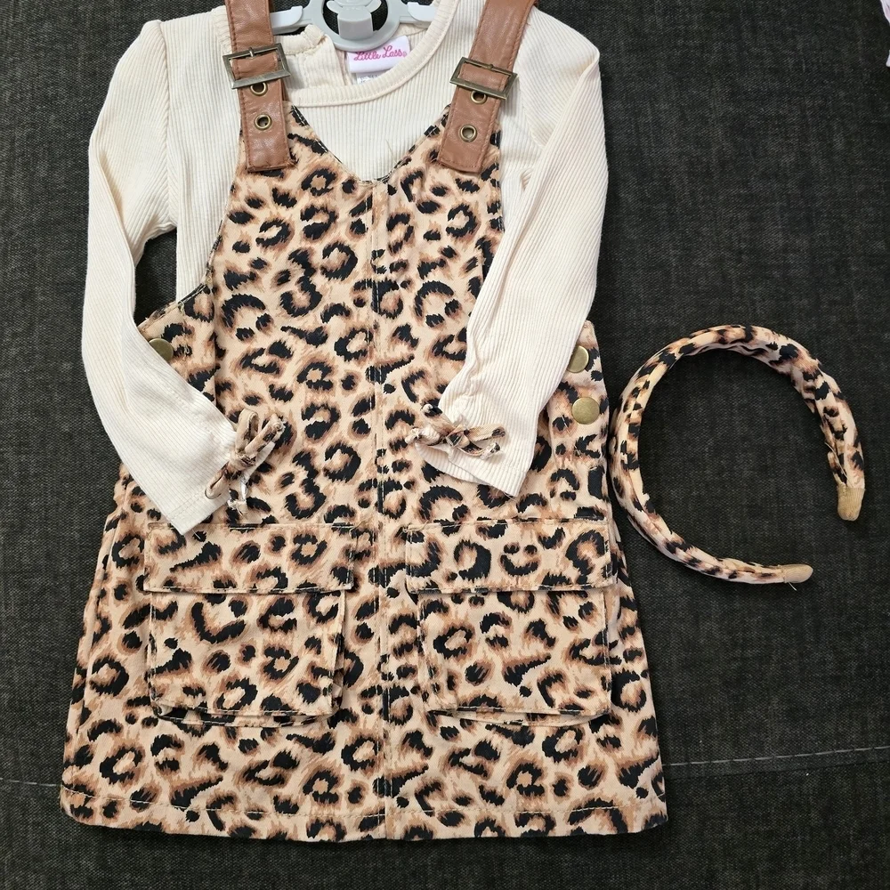 Little Lass Leopard Print Dress with Headband - Picture 3 of 9